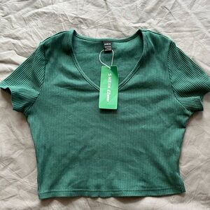 #19 SHEIN NWT Emerald Green Ribbed Baby Tee Size L